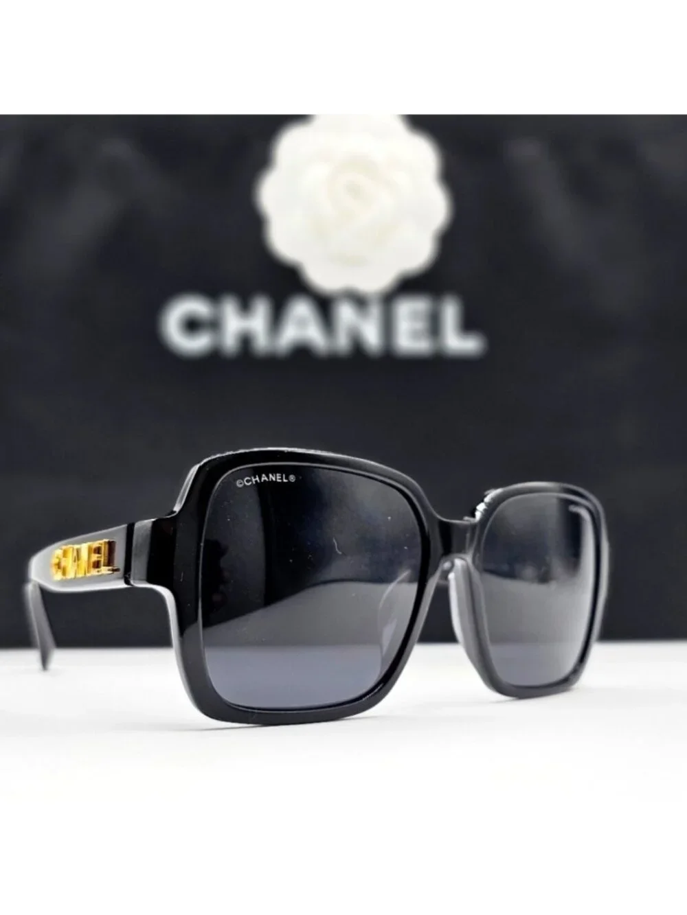 CHANEL BLACK SUNGLASSES CH5408A 622/S4 OVERSIZED GOLD LETTERS